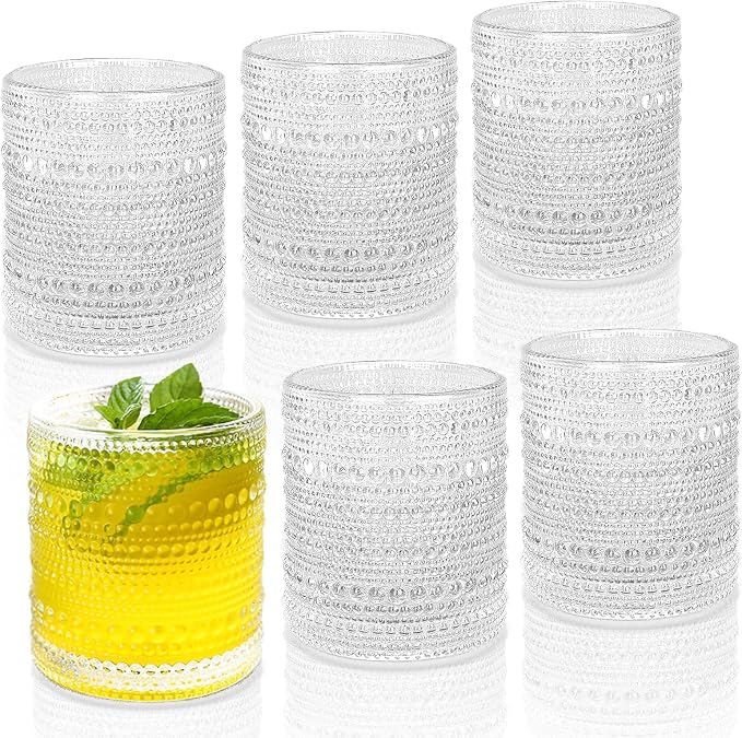Cocktail Glasses 10 oz Hobnail Drinking Glasses Set of 6, Vintage Glassware, Textured Glass Cups Bubble Glasses Water Glasses Old Fashion Jupiter Glasses Set, clear by JPPSUJJ