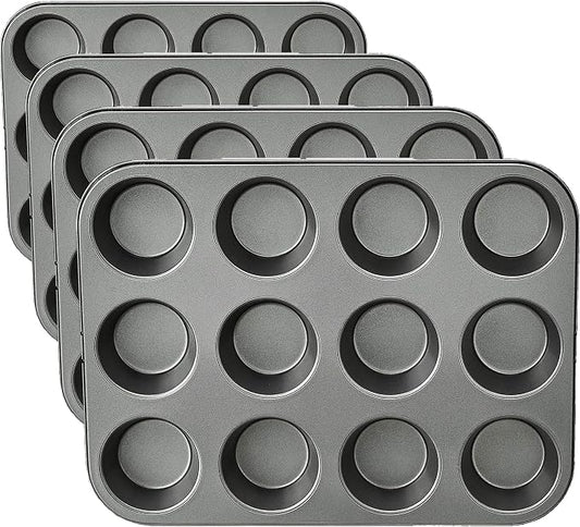 Amazon Basics Nonstick Muffin Pan,Set of 2,Sturdy,Oven Safe,Bakes Evenly,Easy to Clean,12 Cups,Gray,13.9x10.55x1.22,(Pack of 4) by AmazonBasics