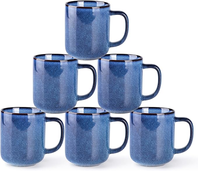 GBhome Large Coffee Mugs Set of 6, 16oz Handmade Coffee Mugs Set with Large Handle for Cappuccino/Latte/Tea/Hot Cocoa, Dishwasher & Microwave Safe-Sea Blue by GBhome