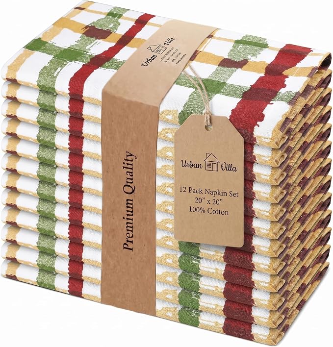Urban Villa Cloth Napkins Cotton 20x20 (Set of 12) Check Print by CottonTrends
