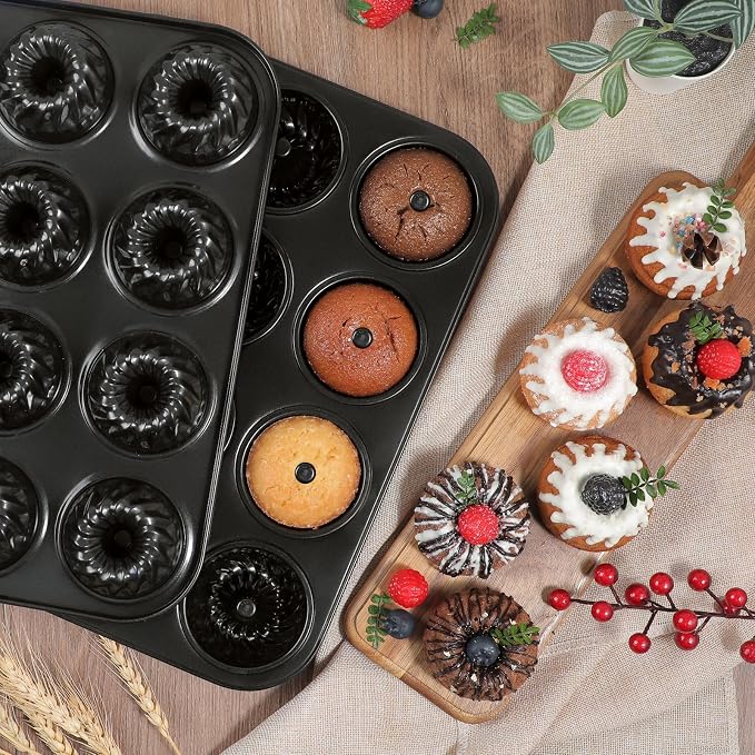 Webake 2 Pack Mini Fluted Tube Cake Pan, Non-Stick 2.8 Inch Cake Pans, Heavy Gauge Carbon Steel 12-Cavity - Image 3