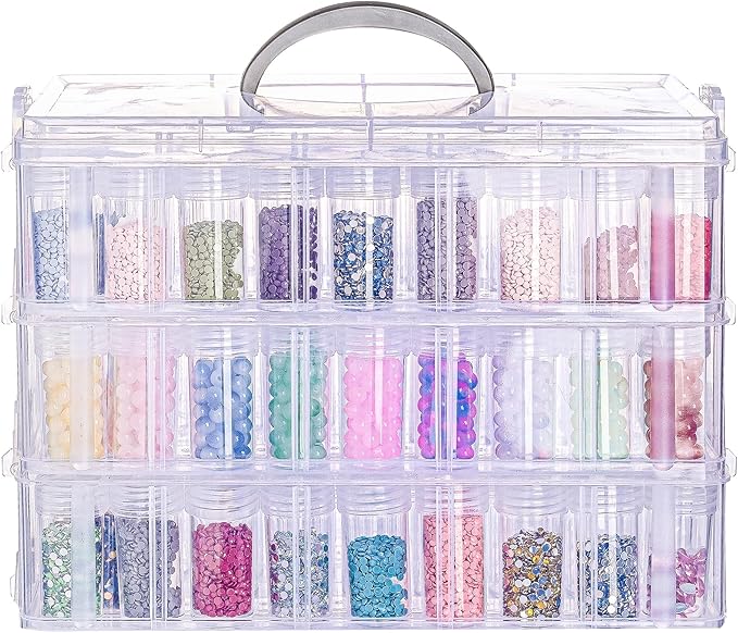 Diamond Painting Storage Container, 3-Tier Bead Organizer Box with 150 Slots, Stackable Crafts Organizers for DIY Diamond Art Craft Jewelry Bead Storage