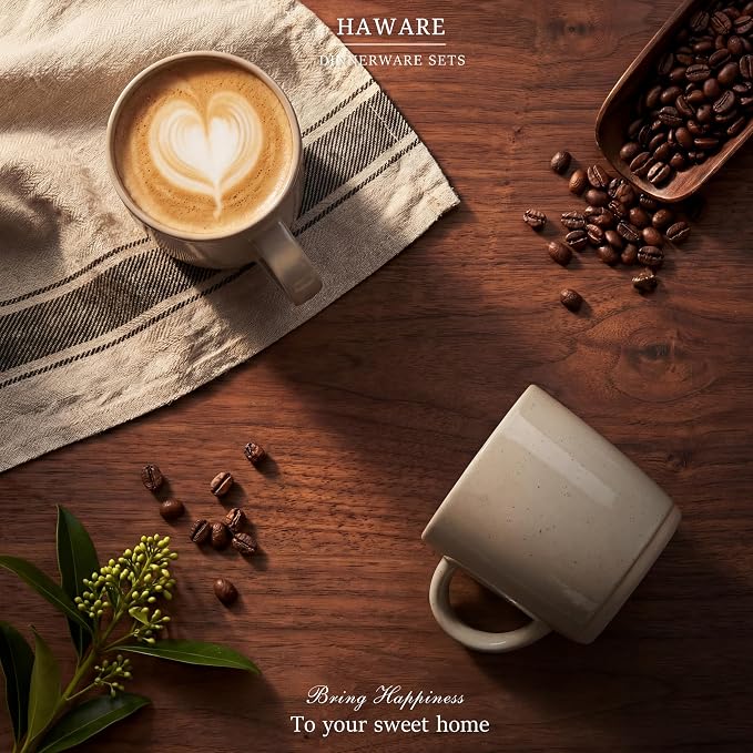 HaWare 13OZ Coffee Mugs Set of 6, Stoneware Coffee Cups, Ceramic Latte Mug for Man, Woman, Dad, Mom, Modern Tea Mugs for Latte/Cappuccino/Cocoa/Milk, Dishwasher& Microwave Safe, Speckled Cream Coffee - Image 7