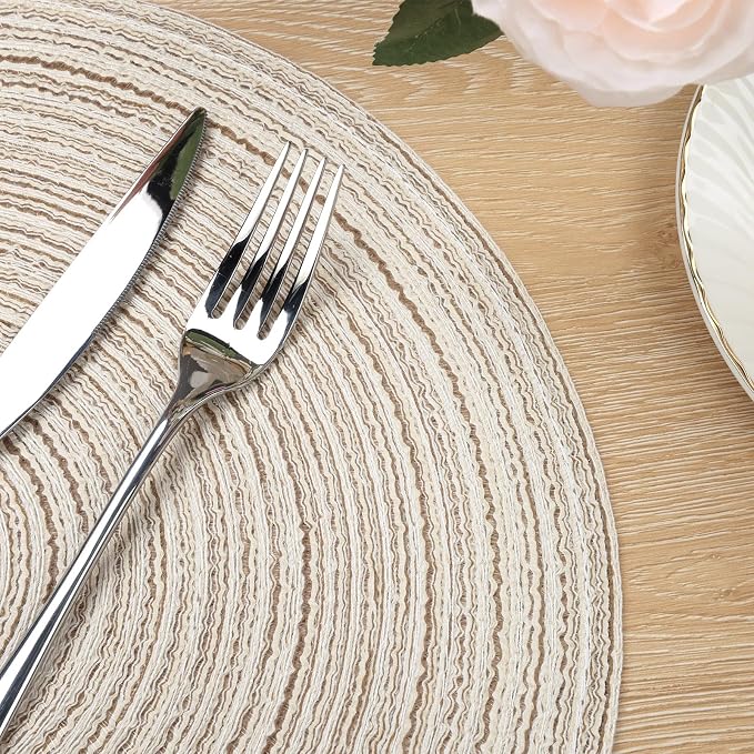 SHACOS Round Placemats Set of 6 Braided Circle Place Mat Washable 15 inch Table Mats for Kitchen Dining Table Decor Mixed Color (Ivory, 6) - Image 8