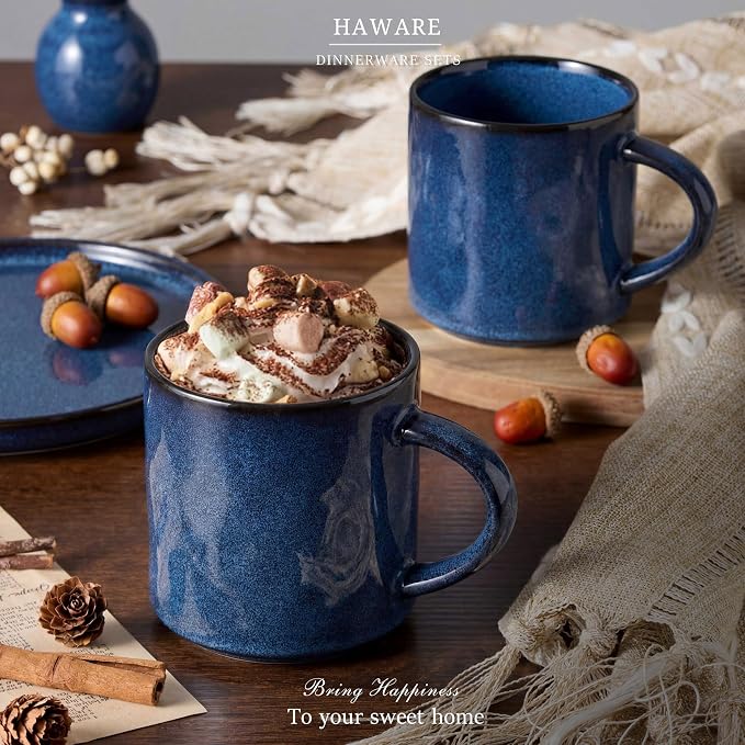 HaWare Coffee Mugs Set of 4, 14 Ounce, Starry Blue | Stoneware Latte Cups With Handle, For Man, Woman, Dad, Mom, Drinking Cups for Cappuccino/Cocoa/Milk - Image 7