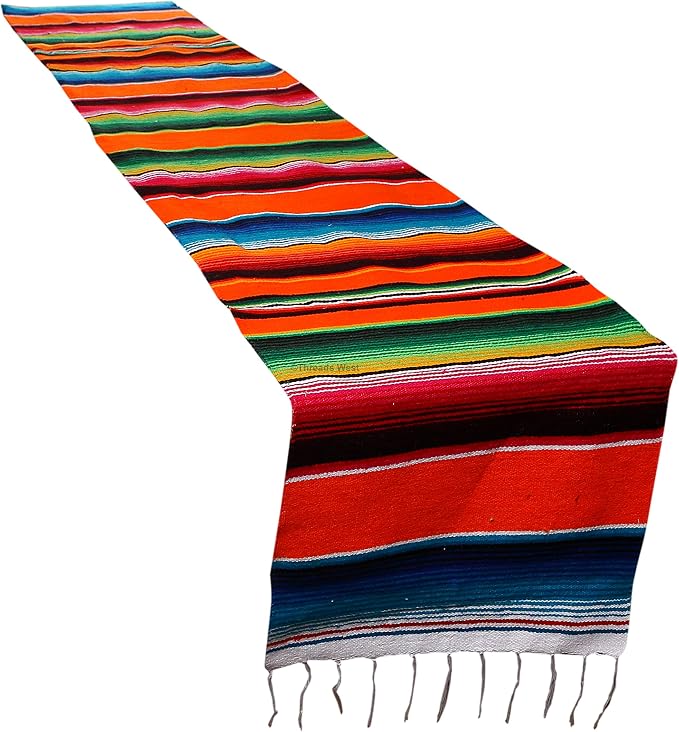 Genuine Mexican Table Runner Saltillo Serape Colorful Striped Sarape Made in Mexico Sold in Different Packs (1, Orange) - Image 3