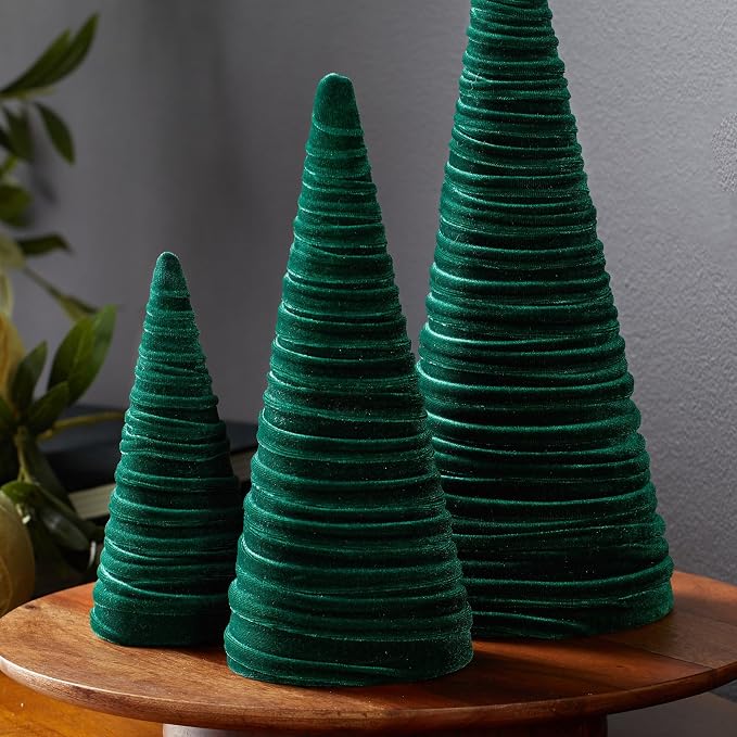 Your Heart's Content Emerald Velvet Trees Set of 3, Elegant Winter Mantel Decor, Valentine Tabletop, Classic Winter Wedding Centerpiece, Cozy Farmhouse (Emerald) - Image 3
