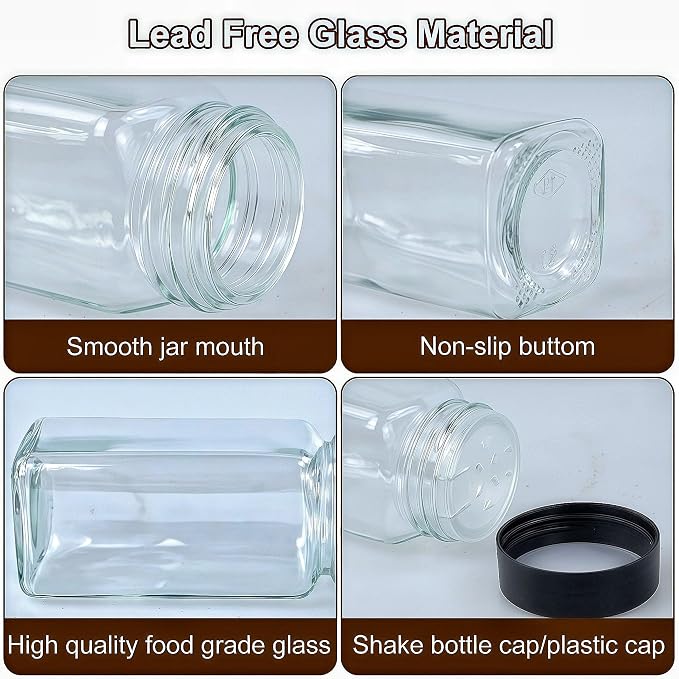 24 Spice Jars with Labels, 4oz Seasoning Jars for Cabinets, Drawers, Racks | Lead-free glass seasoning containers with black airtight lids, and they are dishwasher safe - Image 4