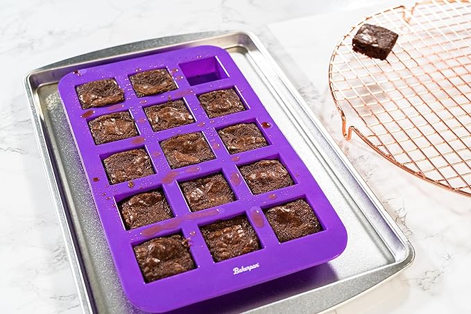 Bakerpan Silicone Brownie Mold for Baking, Individual Bite Size 1.5 Inch Brownie Squares, Silicone Brownie Pan with dividers, 15 Cavities - Set of 2