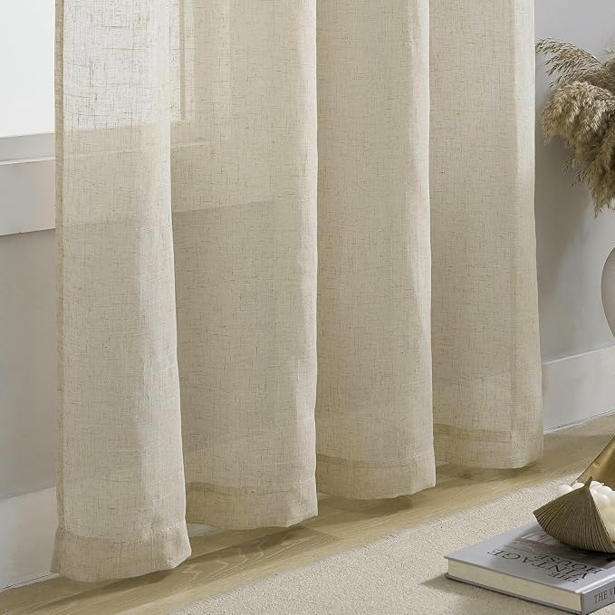 Home Brilliant Natural Linen Curtains for Living Room Rustic Semi Sheer Window Curtain Panels for Bedroom, 54 x 96 inch Long, Beige, Set of 2 - Image 7