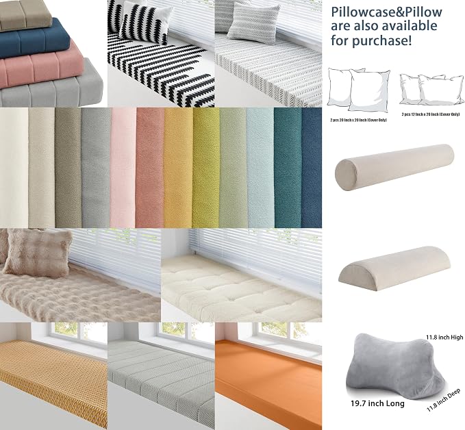 Custom Bay Window Sill Seat Cushion Plump Textured Line Customized Bench Seating Foam Cushions for Indoor Furniture, Mudroom, Reading Nook, Kitchen Dining Room, Anti-Cat, Splash-Proof, Non Slip Bottom - Image 9