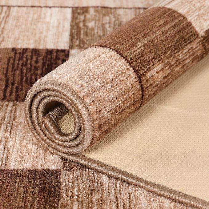 Superior Indoor Non-Slip Runner Rug, Rustic Floor Decor, Color Block Rug for Living Room, Bedroom, Office, Kitchen, Dining, Washable Rugs, Foam Back, Lockwood Collection, 2' 7" x 8', Chocolate - Image 5