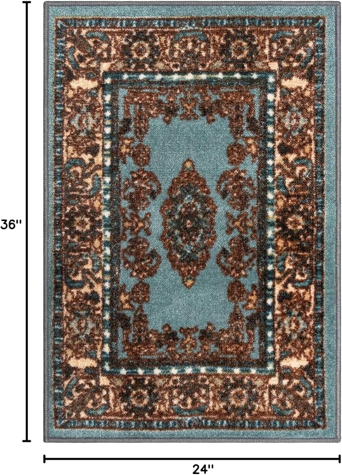 Superior Non-Slip Indoor Area Rug, Floral Medallion Floor Decor for Living Room, Bedroom, Office, Kitchen/Dining, Unique, Colorful Abstract Throw, Machine Washable Rugs, Aviva Collection, 2' x 3' - Image 2
