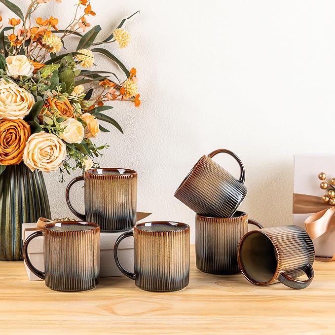 theterra Ceramic Coffee Mugs Set of 6, 14.2 oz Coffee Cups with Handle | Handmade, Suitable for Latte, Tea, Milk, Beer & Hot Cocoa, Cocoa Mocha by TheTerra