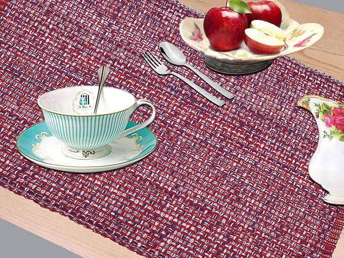 Urban Villa Two Tone Placemat Cotton Tablemat 14x20 (Set of 6) Red/Blu/Wht - Image 3