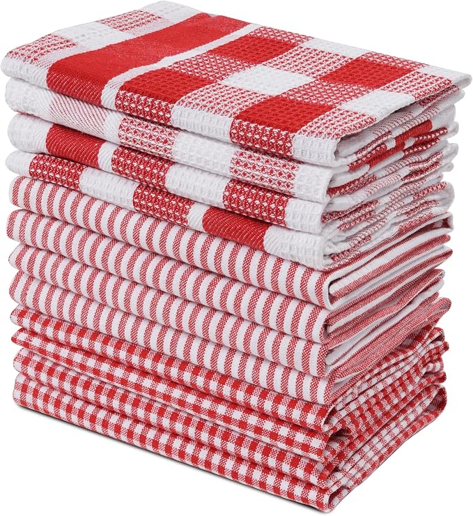 LANE LINEN 100% Cotton Kitchen Dish Cloths, Ultra Soft Absorbent Quick Drying Dish Towels, Multiweave Wash Cloths Dish Towel Sets, 13x13 Inches, 12 Pack - Red by LaneLinen
