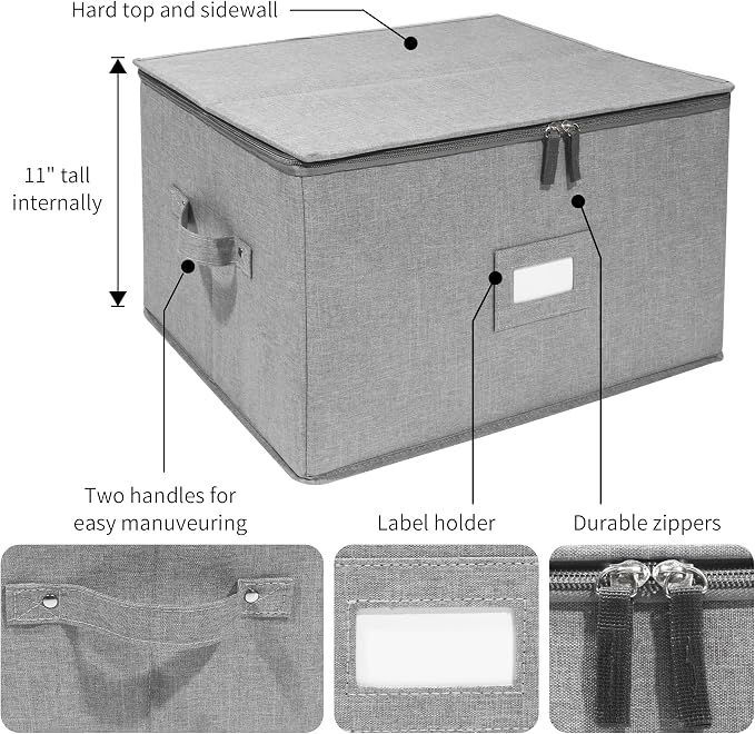 Stemware Storage Cases, Wine Glass Storage Box Containers with Dividers | Stackable China Storage Containers for 12 Wine Glasses, Drinkware, Glassware or Crystal (Light Grey) - Image 4