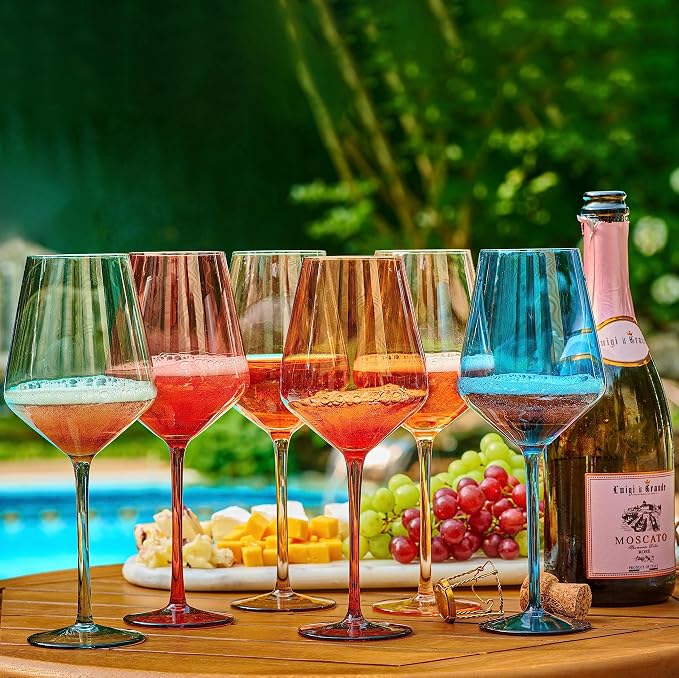 Colored Cordial Glasses Set of 6, 18oz Crystal Unique Fall Drinking Wine Glass Cups with Stem - Luxury Multi Color Glassware Gift Set for Wife & Mom - Colorful Hand Blown Drinkware for Red White Wine. - Image 8