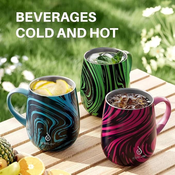 Ideus 16 oz (470 ml) Insulated Coffee Mug with Handle and Lid, Double Wall Stainless Steel Vacuum Thermal Coffee Mug, Travel Coffee Cup Thermal Cup for Home and Office (Red Zebra) - Image 8