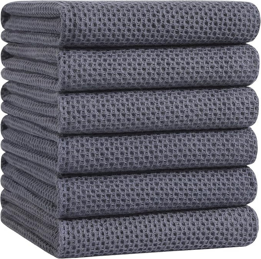 Homaxy 100% Cotton Oversized Waffle Weave Kitchen Towels 6-Pack, Dark Grey | 20 x 28 Inches, Ultra Soft Absorbent Dish Towels, Quick Drying Large Cleaning Towels by Homaxy