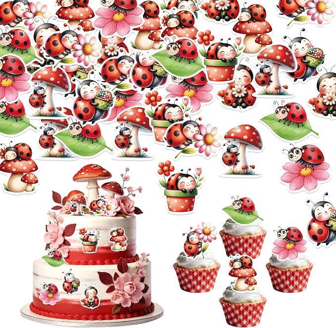 72PCS Edible Ladybug Cupcake Toppers Wafer Paper Flowers Insects Cake Decorations Picks for Baby Shower Kids Birthday Party Cake Decorations Supplies by Unknown