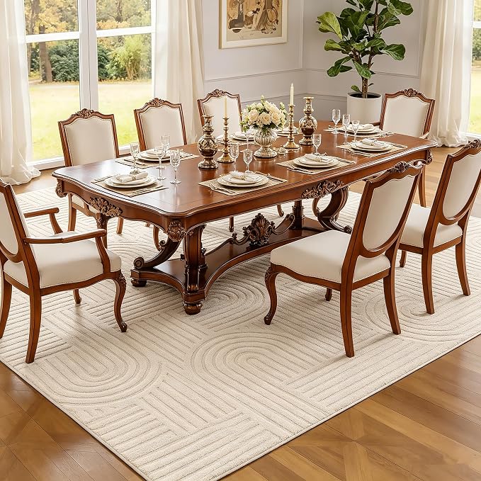 Washable Area Rug 6′6″ × 9′10″ for Living Room Bedroom Hotel, Beige | Soft Cozy Fluffy Low Pile Machine Washable Non Slip Boho Modern Accent Rug for Dining Room Nursery Kids Room Dorm - Image 3