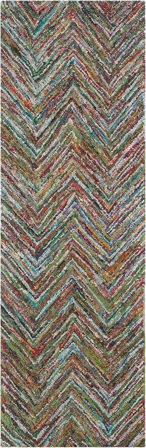 SAFAVIEH Nantucket Collection Runner Rug - 2'3" x 10', Blue & Multi, Handmade Modern Abstract Chevron Cotton, Ideal for High Traffic Areas in Living Room, Bedroom (NAN141C) - Image 2