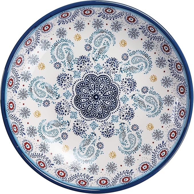 Bico Blue Talavera Pasta Bowls, 35oz Salad Bowl Set of 4, Large Ceramic Serving Dinner Bowls for Soup and Cereal, Microwave and Dishwasher Safe, Gift for Housewarming and Thanksgiving - Image 4