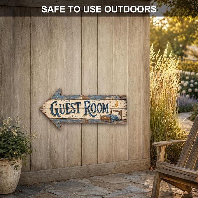 Guest Room Left-Pointing Arrow Sign | barnwood look, rustic, durable print, ready to hang - Image 4