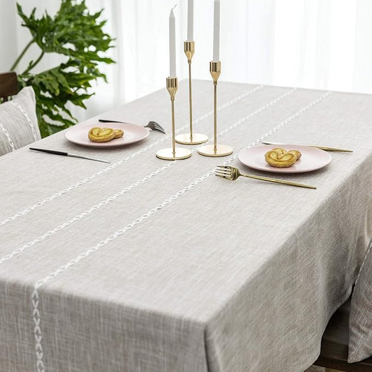 Home Brilliant Dining Table Cloth Linen Tablecloth Rectangular Table Cloths for Rectangle Tables 6 Foot for Kitchen Dinning Striped Tabletop Decoration (52 x 72 Inch, Light Linen) by HomeBrilliant