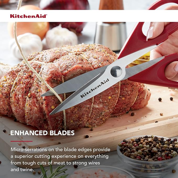 KitchenAid All Purpose Kitchen Shears with Protective Sheath Durable Stainless Steel Scissors, Dishwasher Safe, Soft Grip Comfort Handle, 8.72 Inch, Red - Image 4
