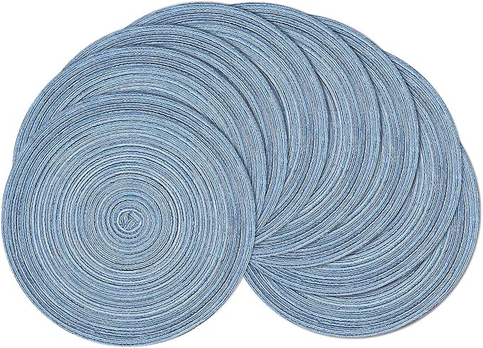 SHACOS Round Braided Placemats Set of 8 Circle Place Mats Cotton Polyester Kitchen Table Mats for Dining Table Wedding Party Decor (Blue Gray, 8) by SHACOS
