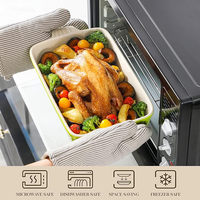 MALACASA Ceramic Baking Dishes Set of 4, Deep Casserole Dish, Green | Deep Lasagna Pans for Versatile Use, Durable Bakeware for Roasting Vegetable, Gift Set, Dishwasher Safe(9.4/11.1/12.2/14.7") - Image 4