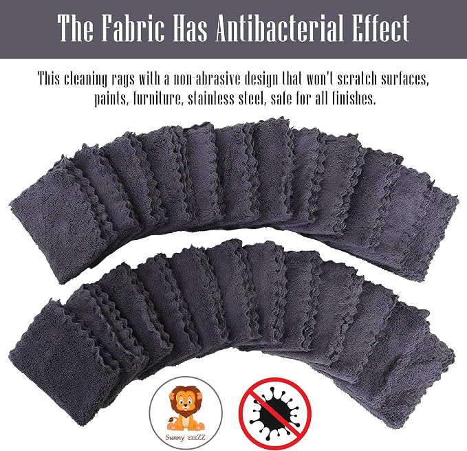 Sunny zzzZZ 24 Pack Kitchen Dishcloths - Does Not Shed Fluff - Reusable Dish Towels, Dish Cloths, Super Absorbent Coral Fleece Cleaning Cloths, Nonstick Oil Washable Fast Drying, 7 x 9 Inch (Grey) - Image 3