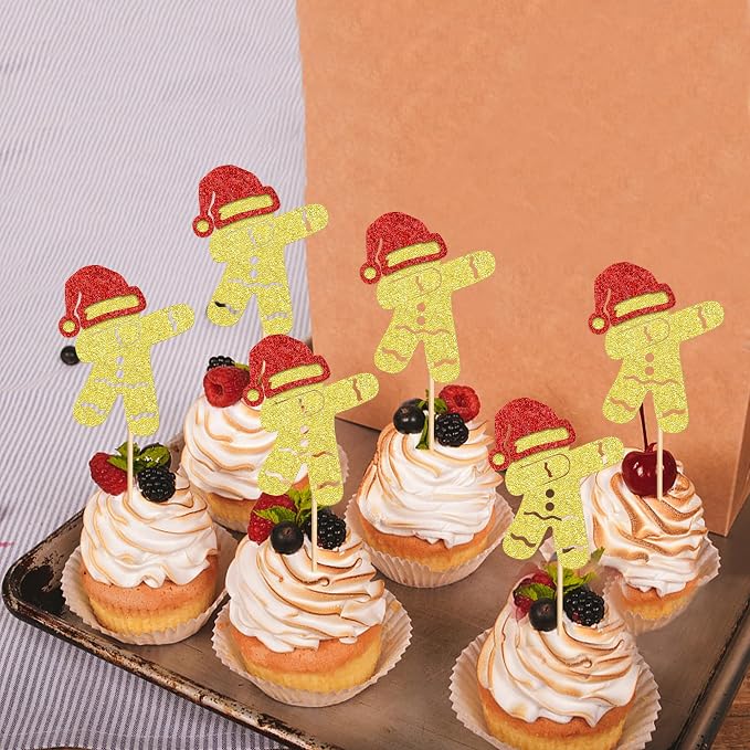 24PCS Christmas Gingerbread Man Cupcake Toppers Picks Xmas Holiday Cupcake Picks Merry Christmas Theme Holiday Baby Shower Birthday Party Cake Decorations Supplies - Image 4