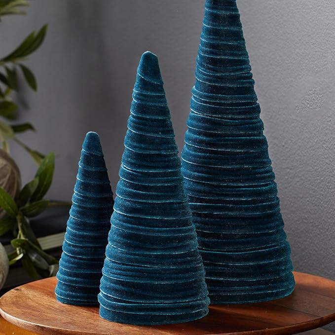Your Heart's Content Velvet Trees Set of 3 Teal, Minimalist Mantel Accent, Winter Wedding Centerpiece, Valentine Tree Tabletop, Handcrafted Mantel Accent (Teal) - Image 3