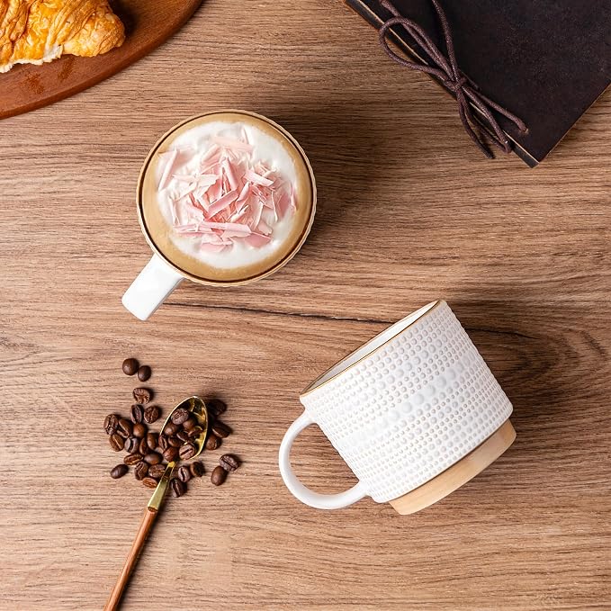 GBhome 12OZ Stackable Coffee Mugs, Ceramic Coffee Mugs with Texture Patterns for Man,Woman,Dad,Mom, Modern Coffee Mugs Set of 4 for Latte/Cappuccino/Cocoa. Dishwasher&Microwave Safe - Image 3