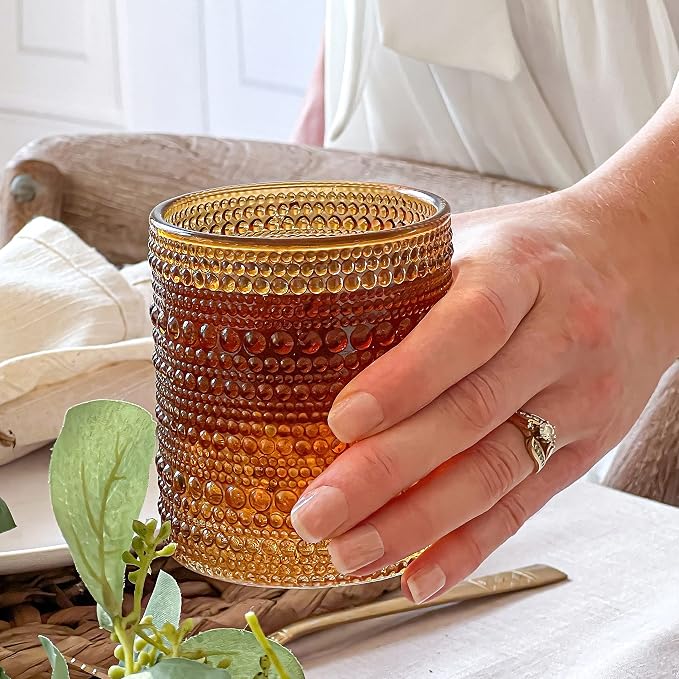 Kate Aspen Beaded Amber Drinking Glasses Set of 6-10 oz Vintage Glassware Jupiter Glasses, Cocktail Glass, Juice Glass, Water Cups Hostess Gift, Present, Gift for Newlyweds (Pack of 4) - Image 3