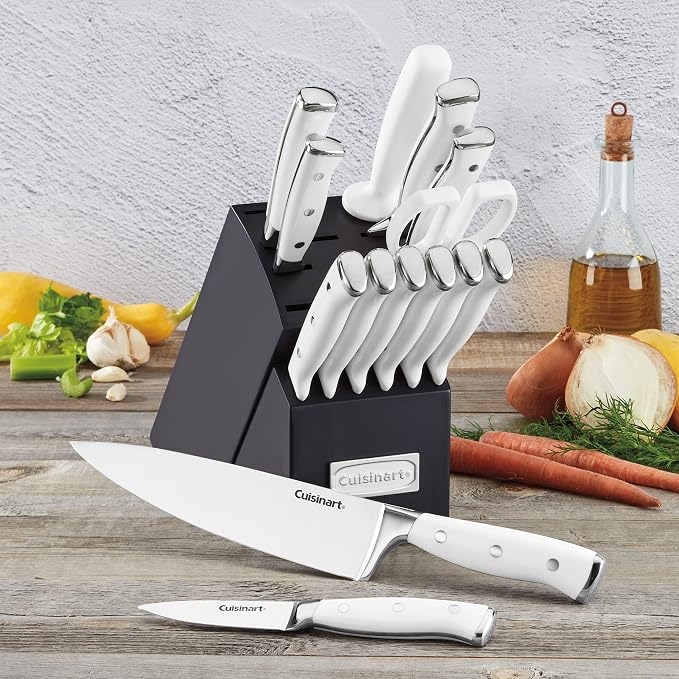 Cuisinart 15-Piece Knife Set with Block, High Carbon Stainless Steel, Forged Triple Rivet, White/Navy C77WTR-15PN - Image 4