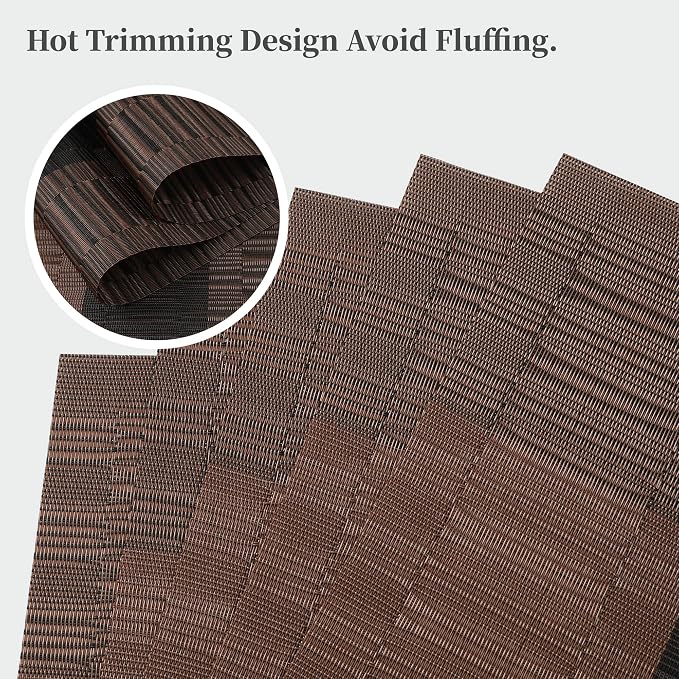 Leetaltree Brown with Black Striped Placemats Set of 8 - Heat Resistant Non-Slip Place mats for Dining Table, Washable Durable PVC Vinyl Woven Table Mats（Brown Stripe, 8） - Image 3
