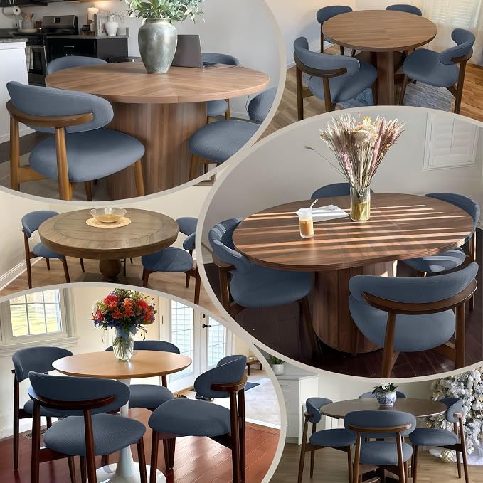 COLAMY Wooden Dining Chairs Set of 2, Modern Fabric Upholstered Dining Room Chair, Farmhouse Kitchen Side Chairs with Foot Pegs, Blue - Image 3