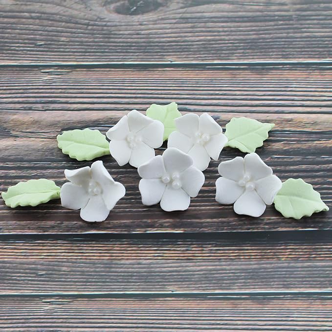 Global Sugar Art 24-Count Mini White Edible Flowers Cake Decorations | White sugar flowers for cake decorating, mini edible flowers cake decorations, white flower cupcake toppers, gumpaste leaves - Image 9