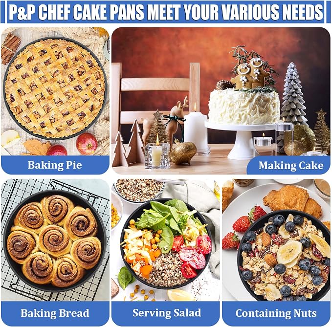 P&P CHEF 6 Inch Cake Pan Set, 2Pcs Non-stick Round Baking Cake Pans Tins | Stainless Steel Core & Nonstick Coating, Good for Baking Layer Tier Cakes for Birthday Wedding, Deep Side & One-piece Design - Image 6