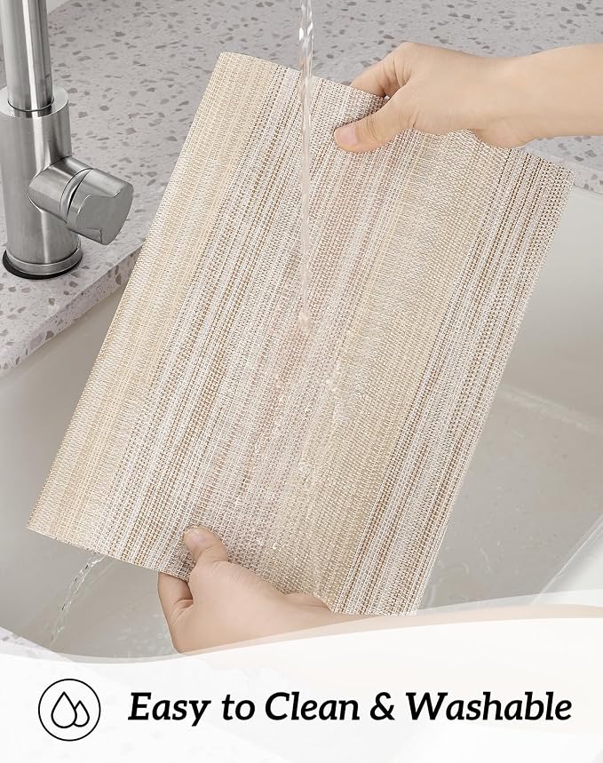 Leetaltree Lightsteel Beige with Yellow Placemats Set of 4 - Heat Resistant Non-Slip Place mats for Dining Table, Washable Durable PVC Vinyl Woven Table Mats (Lightsteel Beige, 4) - Image 4