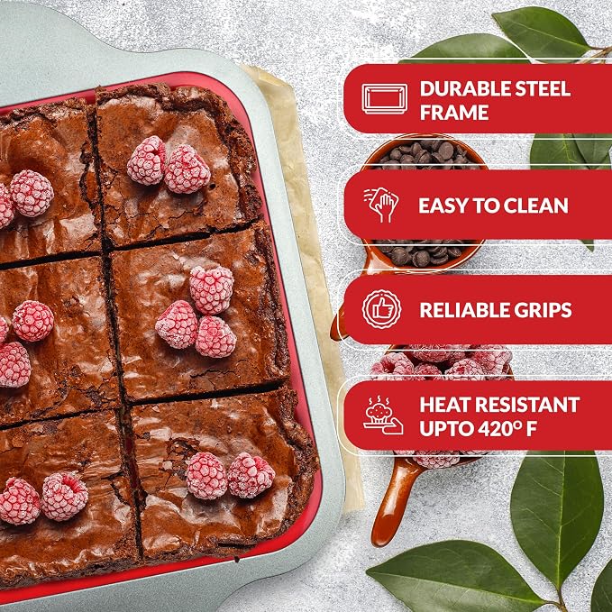 Non-Stick Baking Extravaganza: Silicone Square Cake & Brownie Pan + Steel Cookie Sheet Pan - Oven, Microwave, Dishwasher Safe with Durable Steel Frames - Image 2