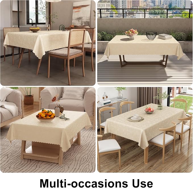 Smiry Rectangle Waterproof Heavy Duty Vinyl Tablecloths, 70 x 120 Inch | Wipeable Washable Floral Embossed Table Cover for Kitchen and Dining Room, Indoor & Outdoor Use, Beige - Image 8