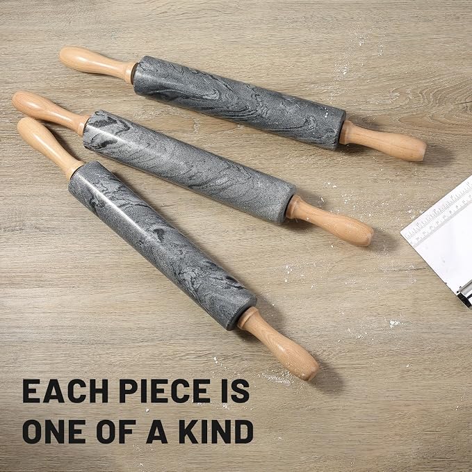 Marble Rolling Pin, Non-Stick Polished Dough Roller, Pasta, Dumpling, Ravioli, Fondant,Pie Crust, Kitchen Baking Pastry Tools Grey Marble - Image 6