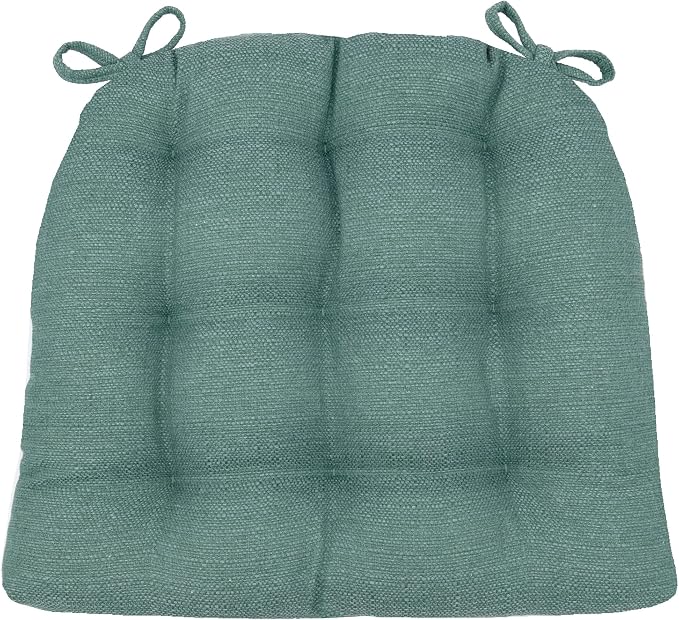 Barnett Home Decor Bravo Seaglass Dining Chair Pad with Ties - 16.5 x 18 Size Medium - Reversible, Latex Foam Fill Cushion, Machine Washable, Linen Look (Aqua) by BarnettHomeDecor