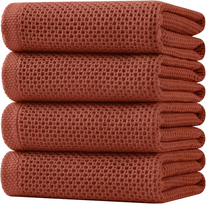 Homaxy 100% Cotton Oversized Waffle Weave Kitchen Towels 4-Pack, Rust | 20 x 28 Inches, Ultra Soft Absorbent Dish Towels, Quick Drying Large Cleaning Towels by Homaxy