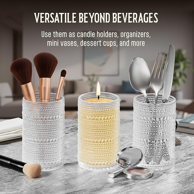 16 Oz Hobnail Drinking Glasses Set of 6 - Clear Multipurpose Glassware Sets, Decorative & Stylish Glasses Drinking Set for Bar, Kitchen, Cocktail Glassware, Garden - Home, Dining, & Kitchen - Image 7